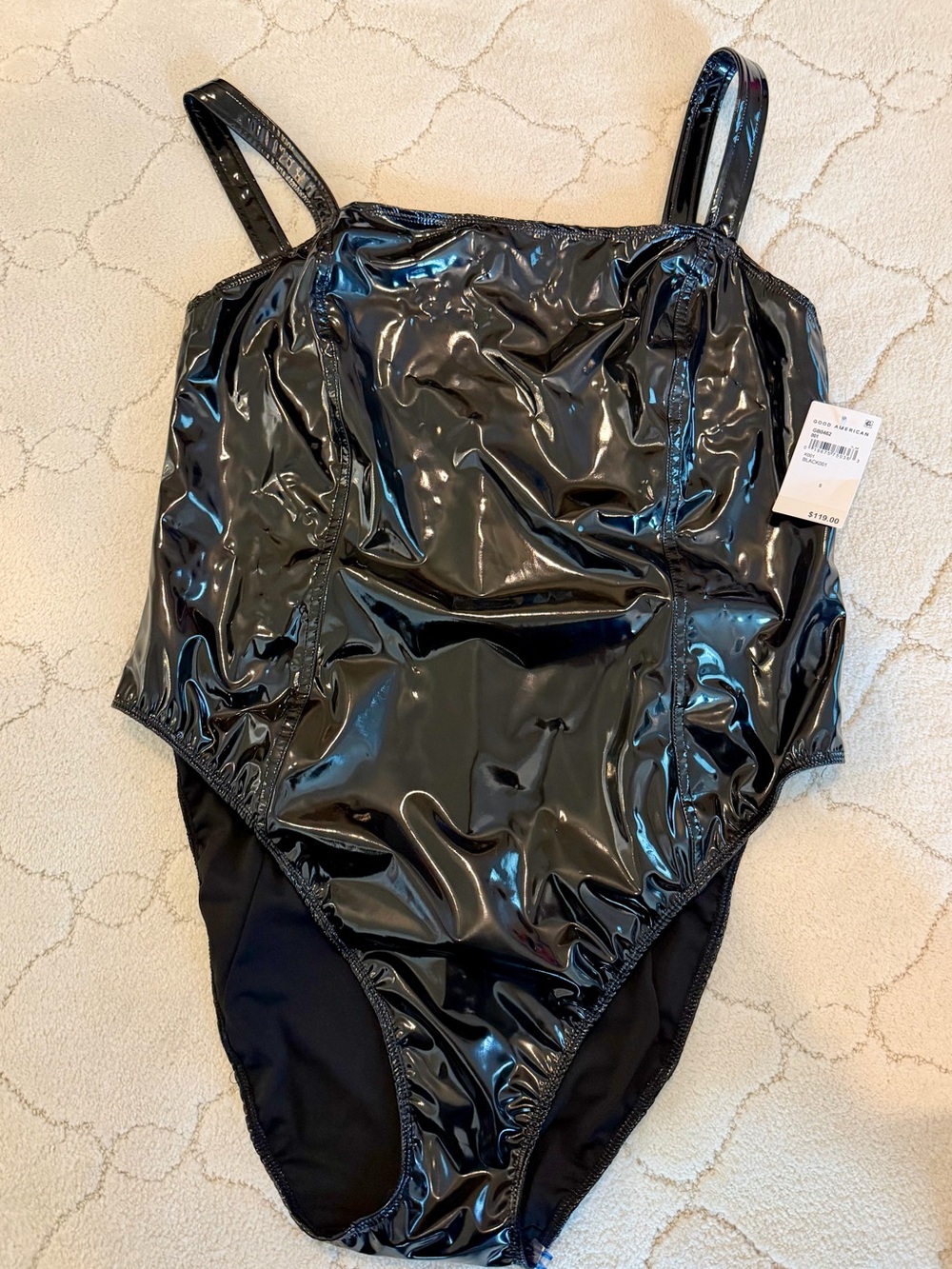 Good American Black Patent Shine Bodysuit Size 5
